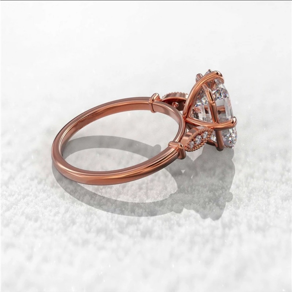 Wedding Bands Engagement Rings ROSE GOLD PLATED DIAMOND RING - Picture 4 of 4